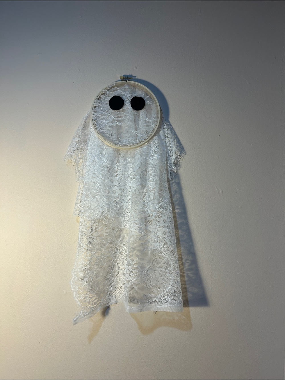 NEW Handmade Lace Embroidery Hoop Ghost